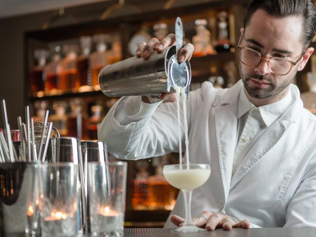 Owner Joe Jones makes a cocktail at The Mayfair Restaurant and Bar. Picture: Eugene Hyland