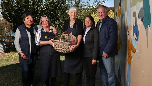 Gin Lim, Vicki Franklin, Tricia Wylie, Amy Gomez, Allen Bellette who are all volunteers at the centre. Warrane Mornington Neighbourhood Centre. Picture: Nikki Davis-Jones