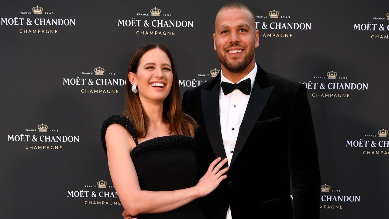 Jesinta Franklin and Buddy Franklin attends the Moet &amp; Chandon Effervescence Event at Bennelong Lawn on December 01, 2021 in Sydney, Australia. Photo: Wendell Teodoro/Getty Images