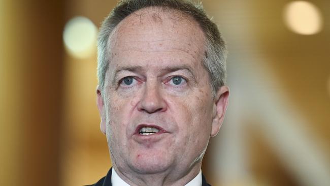 CANBERRA, Australia - NewsWire Photos - August 21, 2024: NDIS and Government Services Minister Bill Shorten holds a press conference at Parliament House in Canberra: NewsWire / Martin Ollman