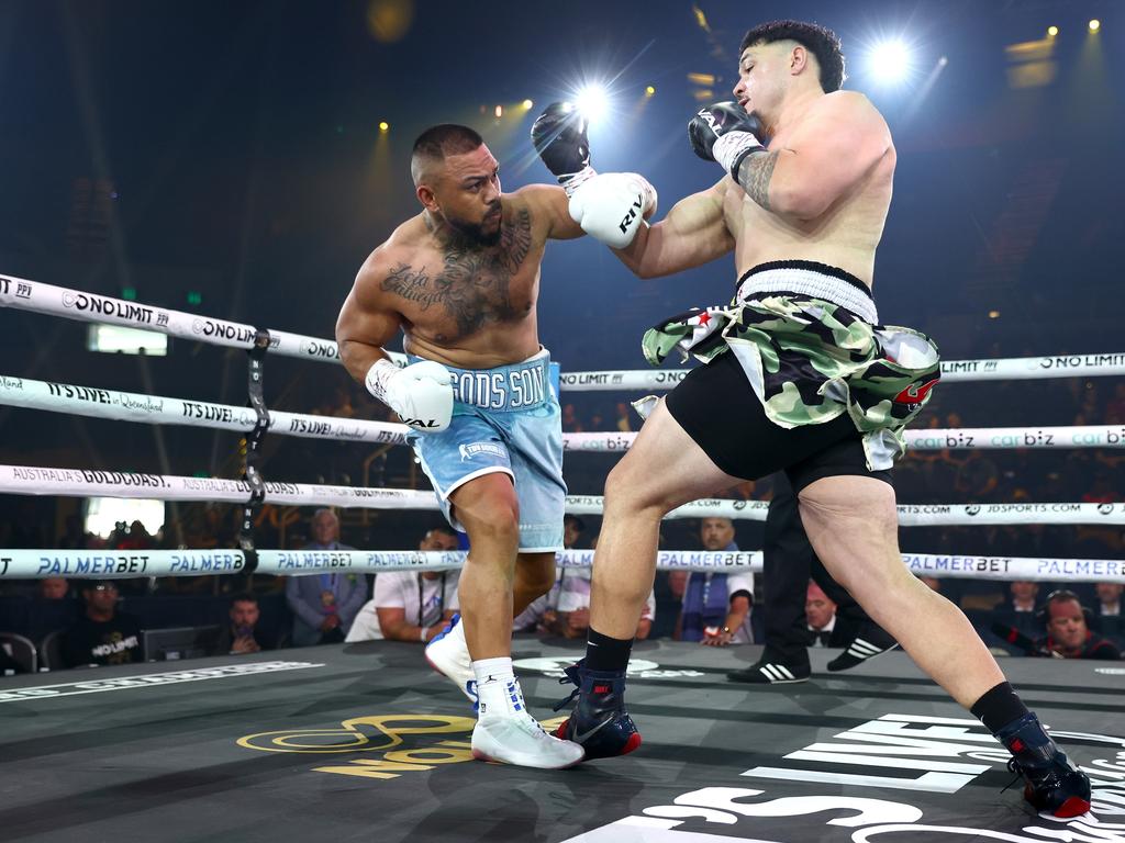 Liam Taliva’a (left) knocked out Isaac Liki. Picture: Chris Hyde/Getty Images