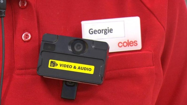 Retail staff will wear the new cameras to fight theft and violence in Coles stores. Picture: 7 News