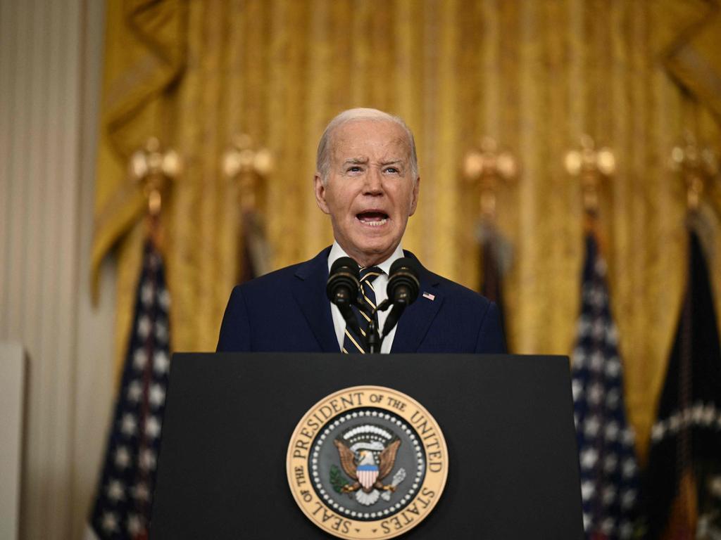 US President Joe Biden unveils the new border crackdown. Picture: AFP