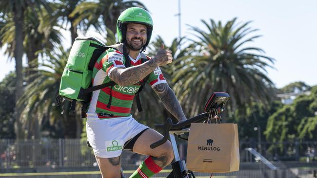 Adam Reynolds loads up for the Rabbitohs’ new sponsor.