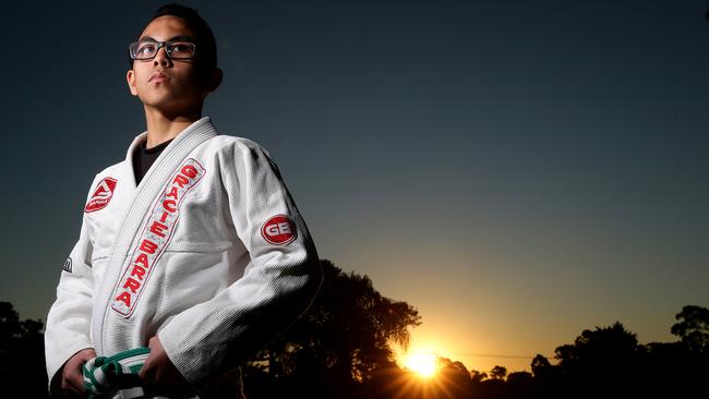 Junior Sports Star nominee Isaiah Lazaro,14, pictured near the Gracie Barra Blacktown Martial Arts School where he trains in Brazilian Jiu-Jitsu