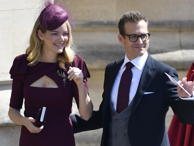 Suits actor Gabriel Macht arrives with his Aussie wife Jacinda Barrett for the wedding. Picture: AP