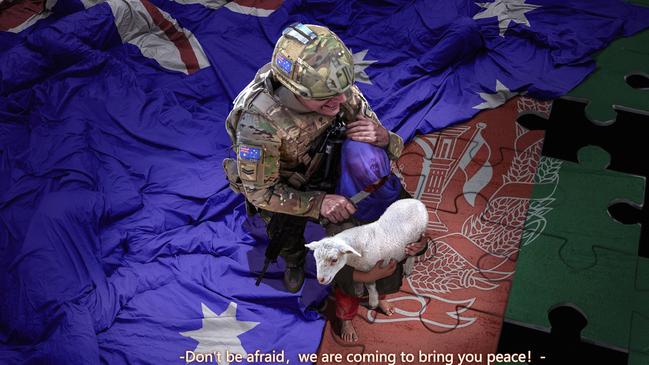 The doctored image of an Australian soldier posted by Zhao Lijian.