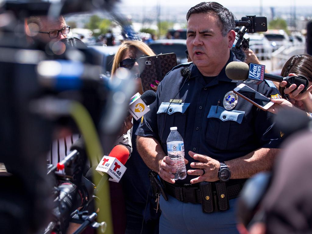El Paso Police Department Sgt. Robert Gomez briefs media on the Walmart shooting. . Picture: Joel Angel Juarez/AFP