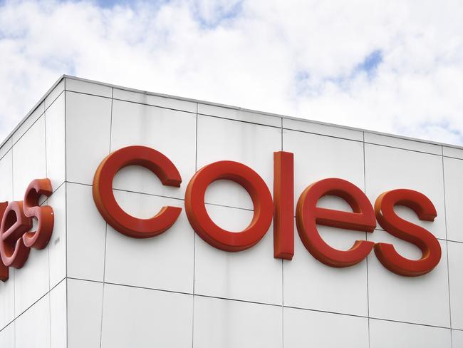 BRISBANE, AUSTRALIA - NewsWire Photos - SEPTEMBER 22, 2020.A Coles supermarket sign above a store in Brisbane. Coles outlets across Queensland will become fully powered by renewable energy sources by 2022.Picture: NCA NewsWire / Dan Peled