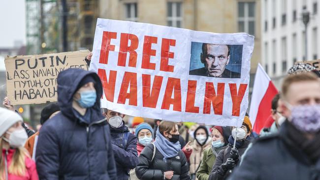 Protesters in Berlin, Germany march in support of Russian politician Alexei Navalny. Picture: Getty Images