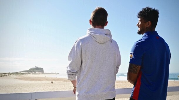 James Gavet and Tyler, 17, a youth he mentors. Pictures courtesy of Newcastle Knights.