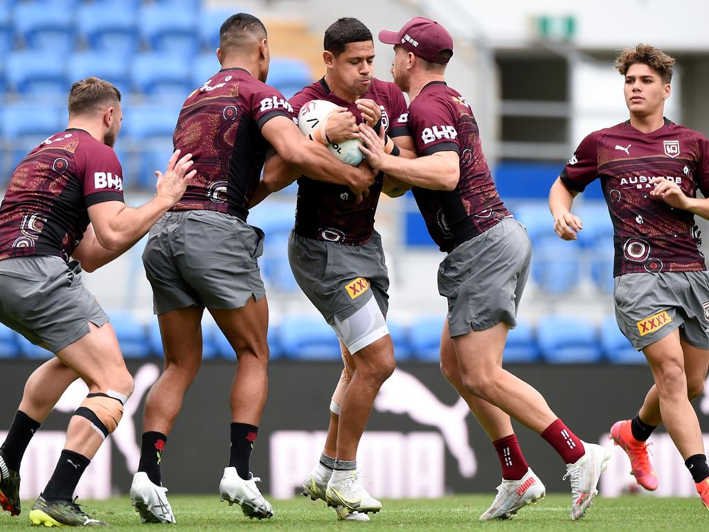 The Maroons training at Cbus Super Stadium on the Gold Coast this week. Picture: Matt Roberts/Getty Images