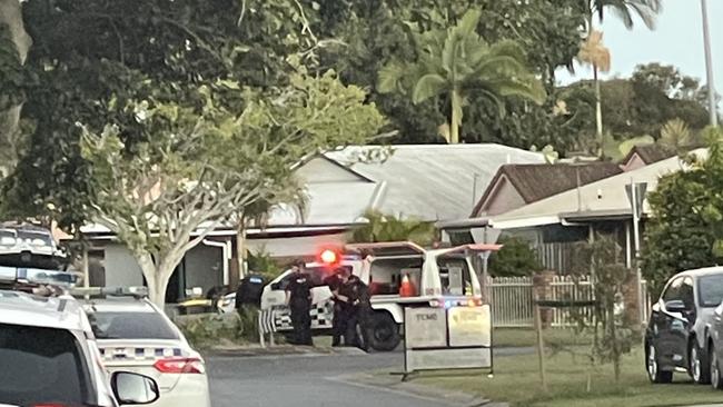 Police are on scene at Robb Place in South Mackay following reports of a multiple shooting incident. Picture: Paul Brescia