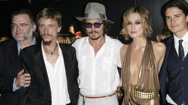 Depp’s “Pirates of the Caribbean” co-star Kevin McNally (far left) had “never seen a hint of any dark side to Johnny”. Picture: Dave Hogan/Getty Images