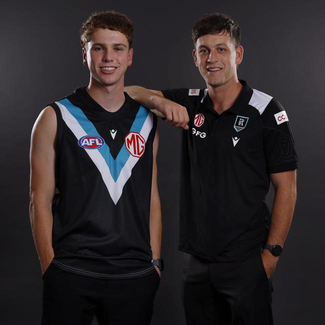 Port Adelaide draftee Joe Berry and Port superstar Zak Butters. Picture: Michael Klein