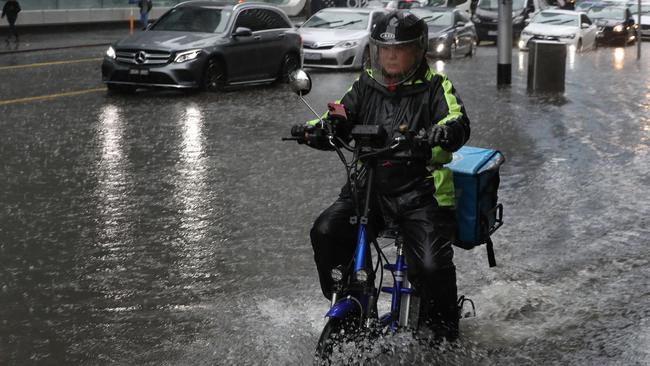 Water across Clarendon St in Southbank. Picture: David Crosling