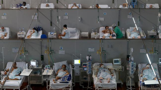 Covid-19 patients at a field hospital in Santo Andre, Sao Paulo state. Picture: AFP