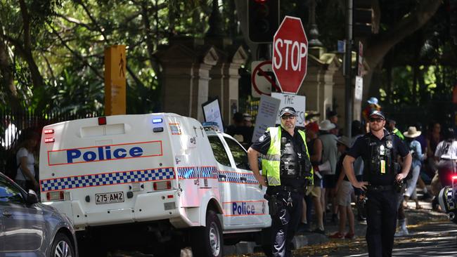 The Freedom Rally in the Brisbane CBD on Saturday. Picture: Annette Dew
