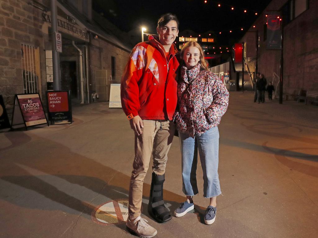 Jesse Masson Moyle and Elouise Ackerman, of Melbourne, dressed for Dark Mofo. Picture: PATRICK GEE