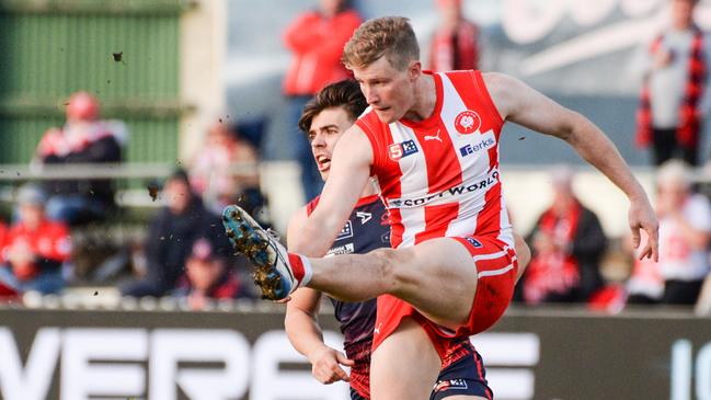 Harrison Wigg kicks long against Norwood earlier in the season. Picture: Brenton Edwards