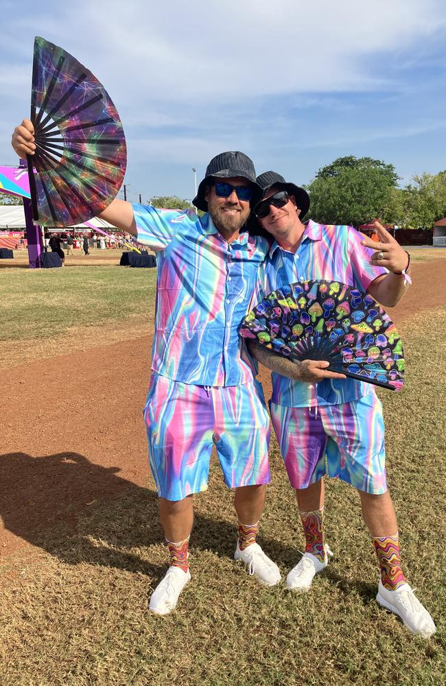 POLL: Jason (Sooty G) Schmitt and Rick (Slicky D) Haddon at BASSINTHEGRASS 2025 at Mindil Beach on May 17.