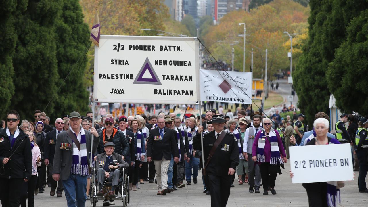 Veterans take part in the Anzac Day march in Melbourne in 2019. Picture: AAP Image/David Crosling