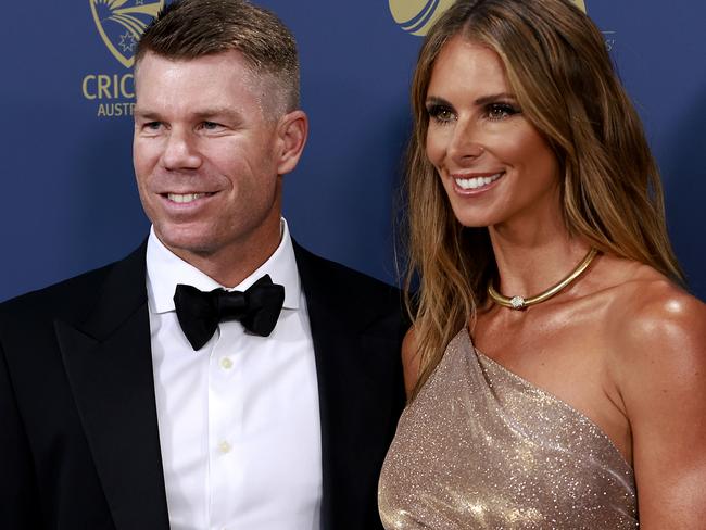 SYDNEY, AUSTRALIA - JANUARY 30: David Warner and wife Candice arrive ahead of the 2023 Australian Cricket Awards at Royal Randwick Racecourse on January 30, 2023 in Sydney, Australia. (Photo by Mark Evans/Getty Images)