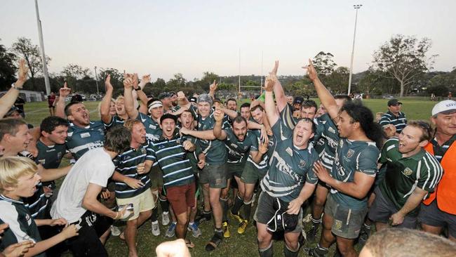 HAPPIER TIMES: Lismore City celebrates its Far North Coast rugby union grand final win in 2013. The club has struggled since 2015. Picture: Doug Eaton