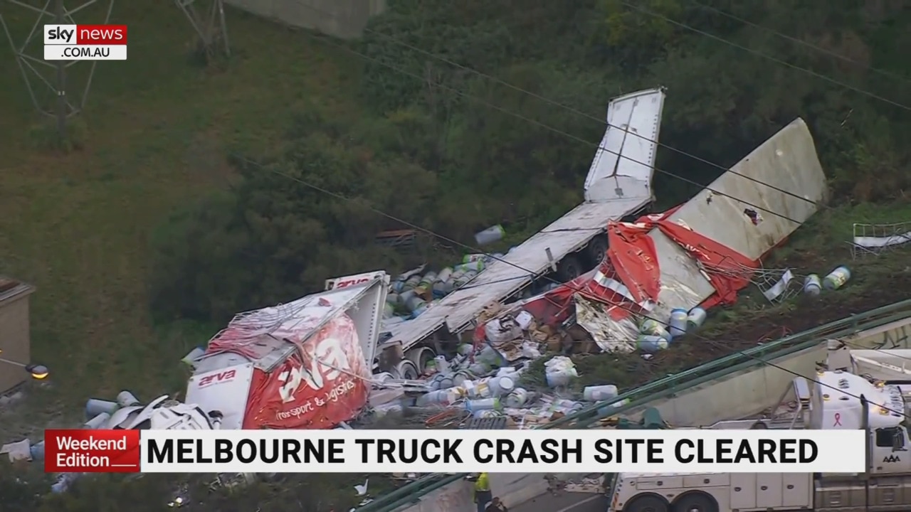 Melbourne crash site cleared after truck rolled off highway