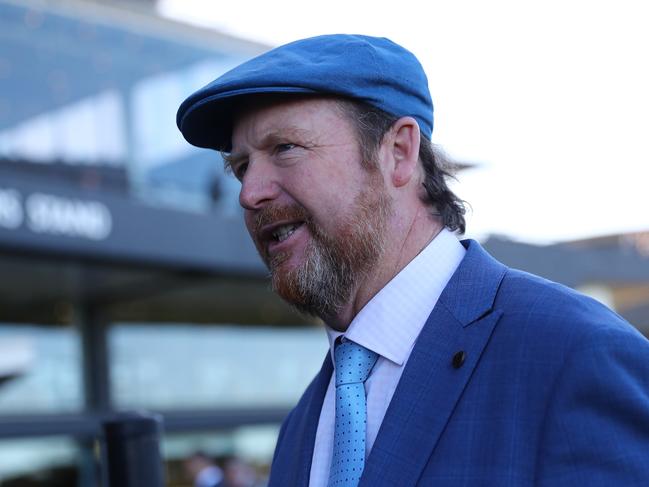 SYDNEY, AUSTRALIA - SEPTEMBER 09:  Trainer Gary Portelli celebrates after Brett Prebble riding Encap wins Race 7 ACY Securities Ming Dynasty Quality during Sydney Racing at Rosehill Gardens on September 09, 2023 in Sydney, Australia. (Photo by Jeremy Ng/Getty Images)