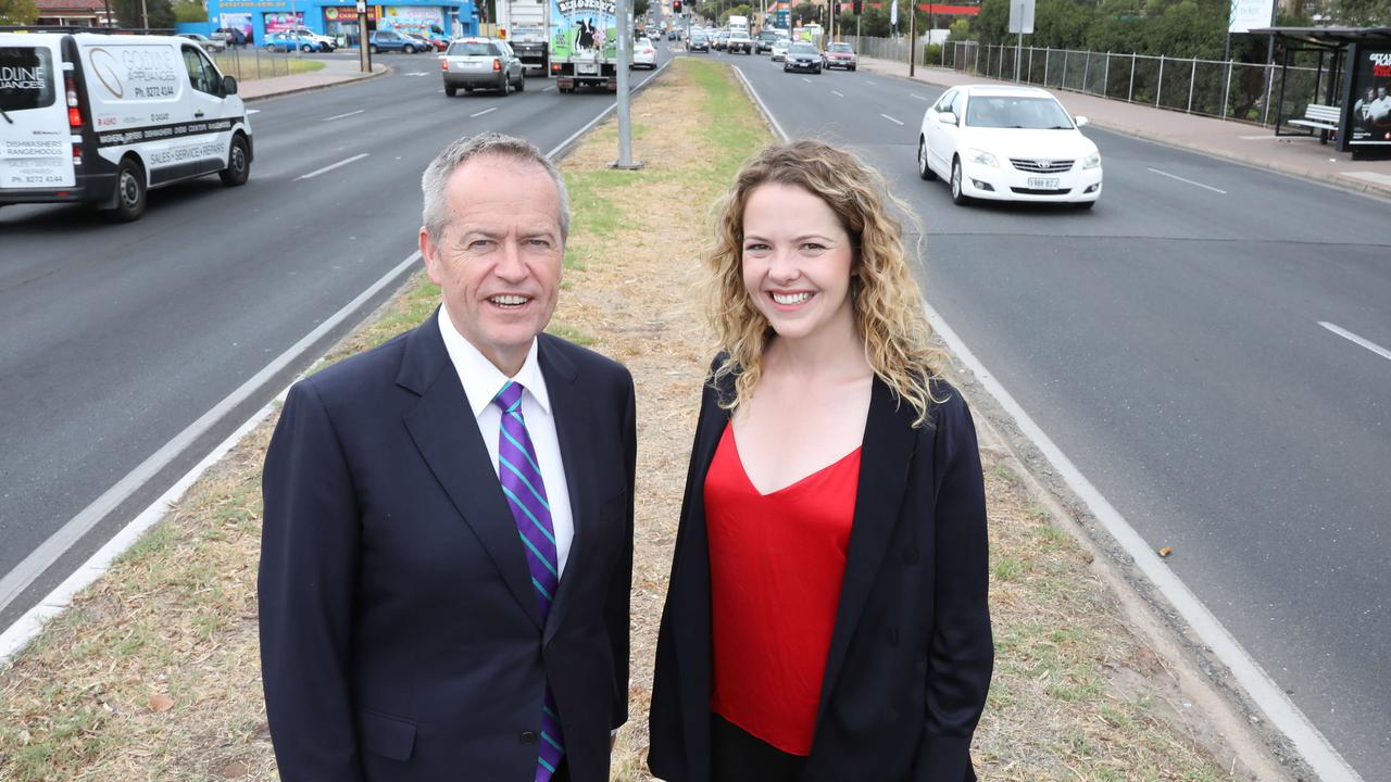 Labor candidate for Boothby Nadia Clancy with Opposition Leader Bill Shorten. Picture: Dean Martin/AAP