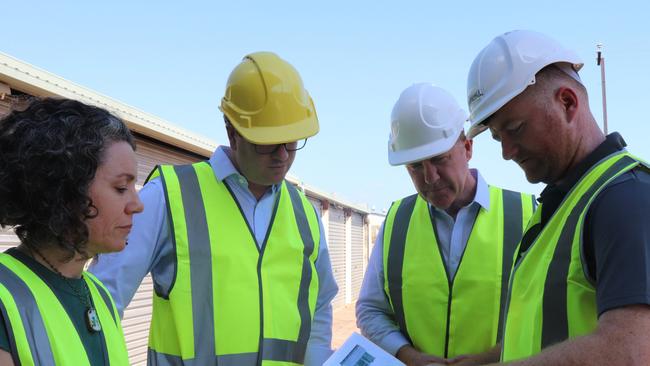 Minister Veterans Affairs Matt Keogh, Member for Solomon Luke Gosling, and Emma Whitehead at new Mates4mates site. Picture: Monique Van Der Heyden