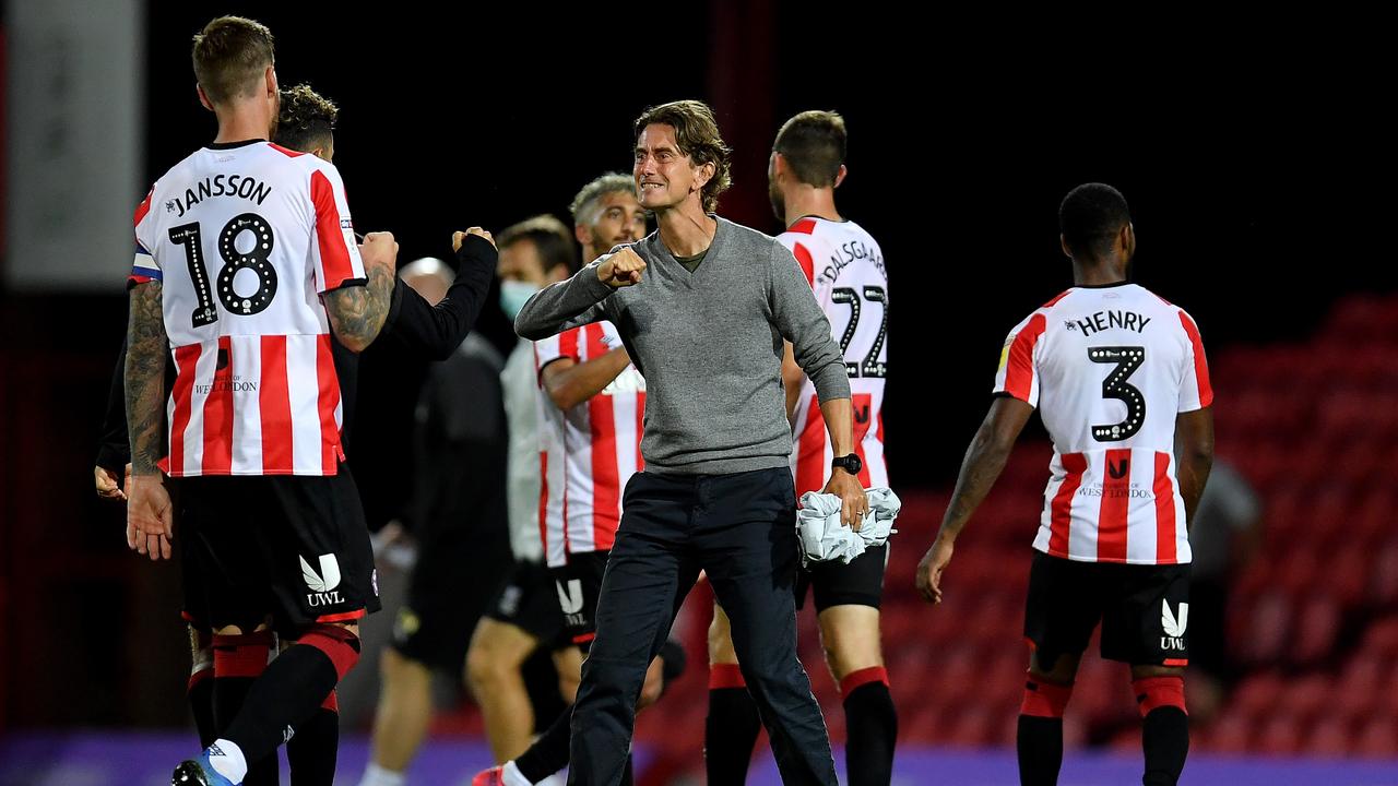 Brentford manager Thomas Frank and his players.