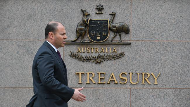 Treasurer Josh Frydenberg arrives at the Treasury building on budget day. Picture: Getty Images