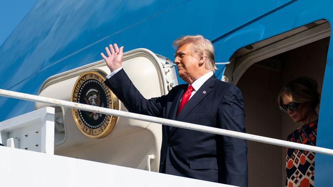 Mr Trump gave a farewell speech to his supporters and family before flying to Florida and skipping President Biden’s swearing-in ceremony. Picture: Alex Edelman / AFP