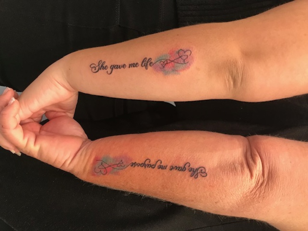 Ashlee Knight and mum Anna's mother-daughter tattoo, reading 