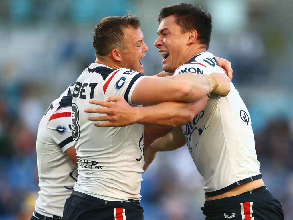 Joseph Manu celebrates after bagging a try early in the second half.