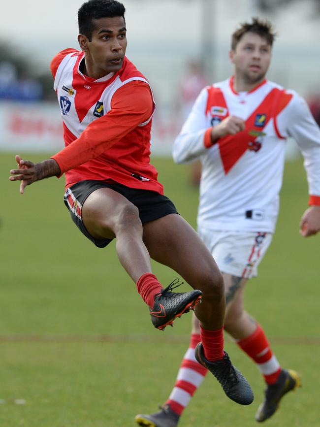 Danny Allsop kicks a last quarter goal.