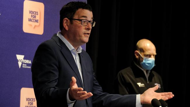 It is in Daniel Andrews’ interests for there to be minimal discussion about the potential for superspreading from construction workers. Picture: Luis Enrique Ascui