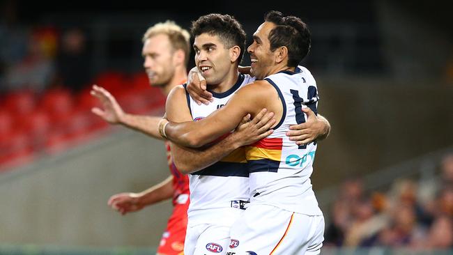 Tyson Stengle (left) will be hoping to help fill the small forward void at Adelaide left by Eddie Betts’ return to Carlton. Picture: Jono Searle/AFL Photos via Getty Images