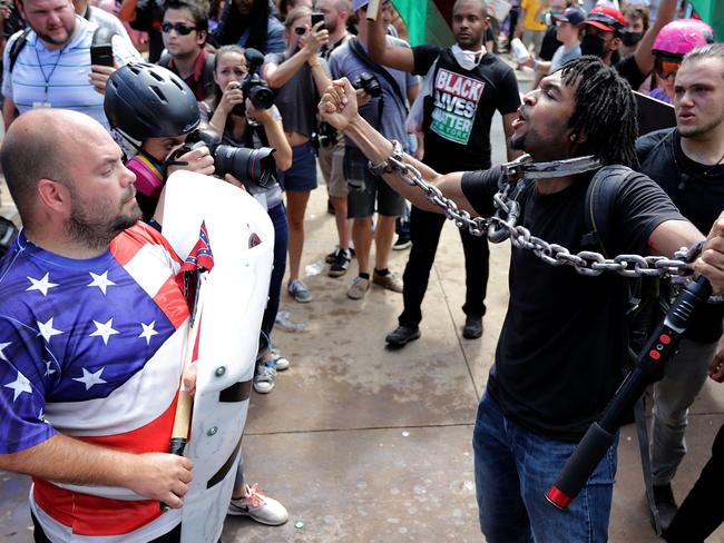 Alt-right organisers of last year’s rally are planning a ‘Unite the Right 2’ event for this weekend, with fears tensions could flare once again. Picture: Chip Somodevilla/Getty Images/AFP