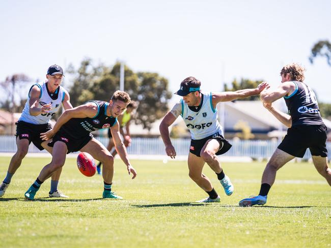 Zak Butters and Jackson Mead go after the ball. Picture: Port Adelaide FC