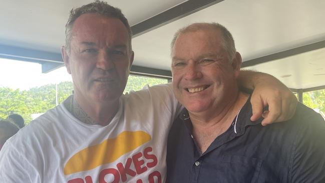 Brothers Jim and Berni Kelly together for the last time at a pub in Airlie Beach.