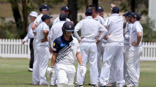 Felix Organ trudges off the ground after being dismissed for one. Picture: Steve Holland
