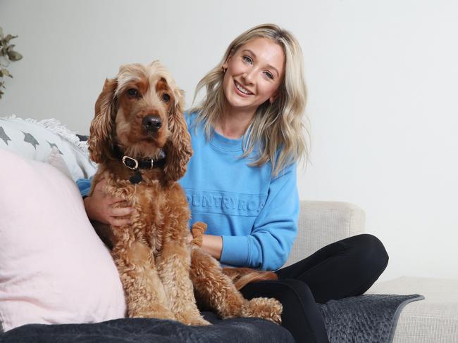 Millennial, Georgie Barnes, 29, is doing the right thing with social distancing, at home and while out-and-about in her local neighbourhood of Bondi during the Covid-19 Virus Pandemic. Picture: David Swift.