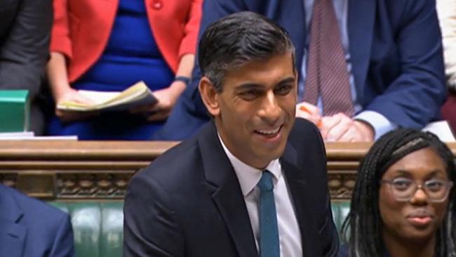 Rishi Sunak on his feet in the House of Commons during his first prime minister’s questions on Wednesday. Picture: AFP