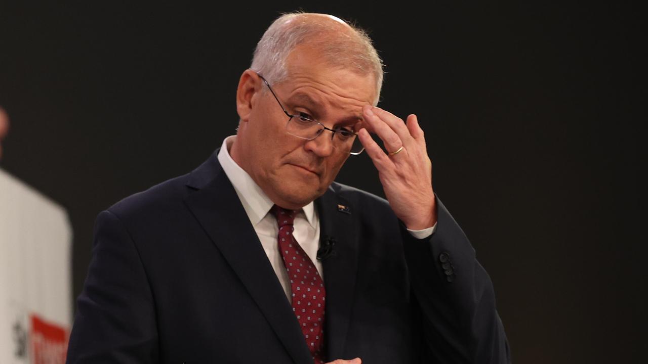 Scott Morrison at the Gabba in Brisbane in front of 100 undecided voters. Picture: Jason Edwards