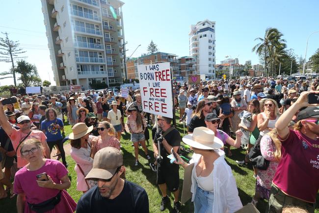 People in the Tweed are protesting the border restrictions. 22 August 2021 Coolangatta Picture by Richard Gosling