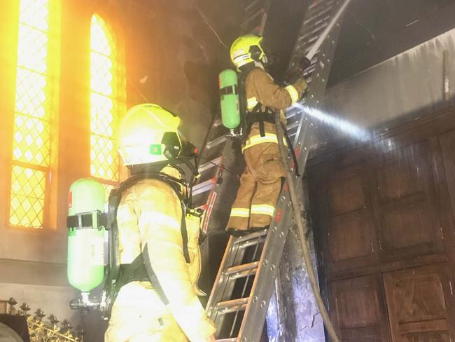 NSW Fire & Rescue crews at the St Carthage's Cathedral in Lismore.