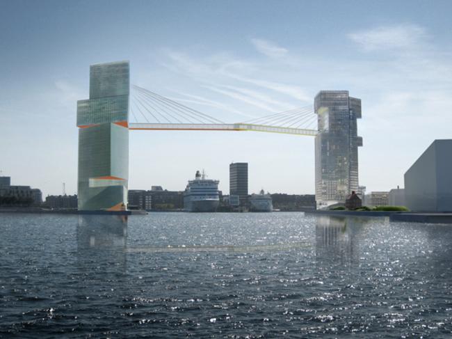 There’s space enough for ships to pass beneath the cycle path. Picture: Steven Holl Architects